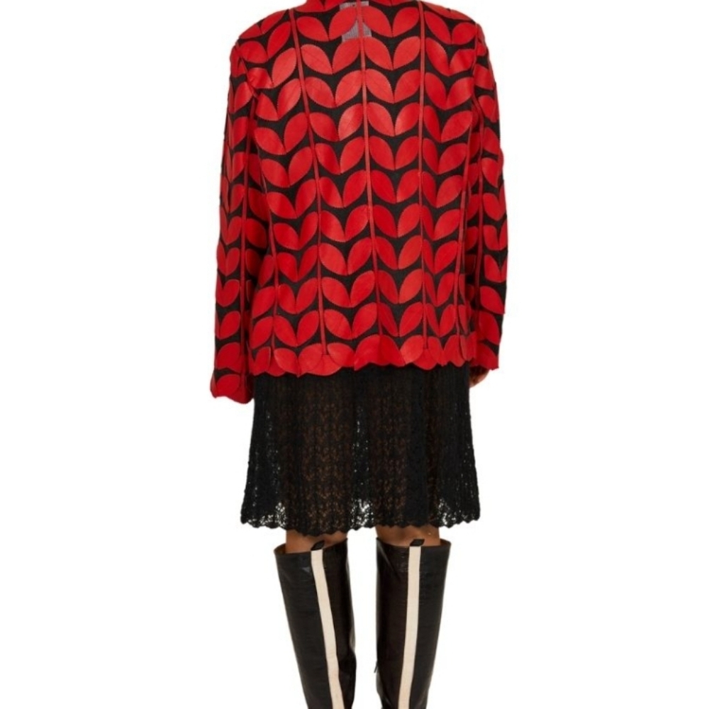 DEMIRART Red Lamb Leather On Mesh Leaf  Jacket Medium - Picture 6 of 6